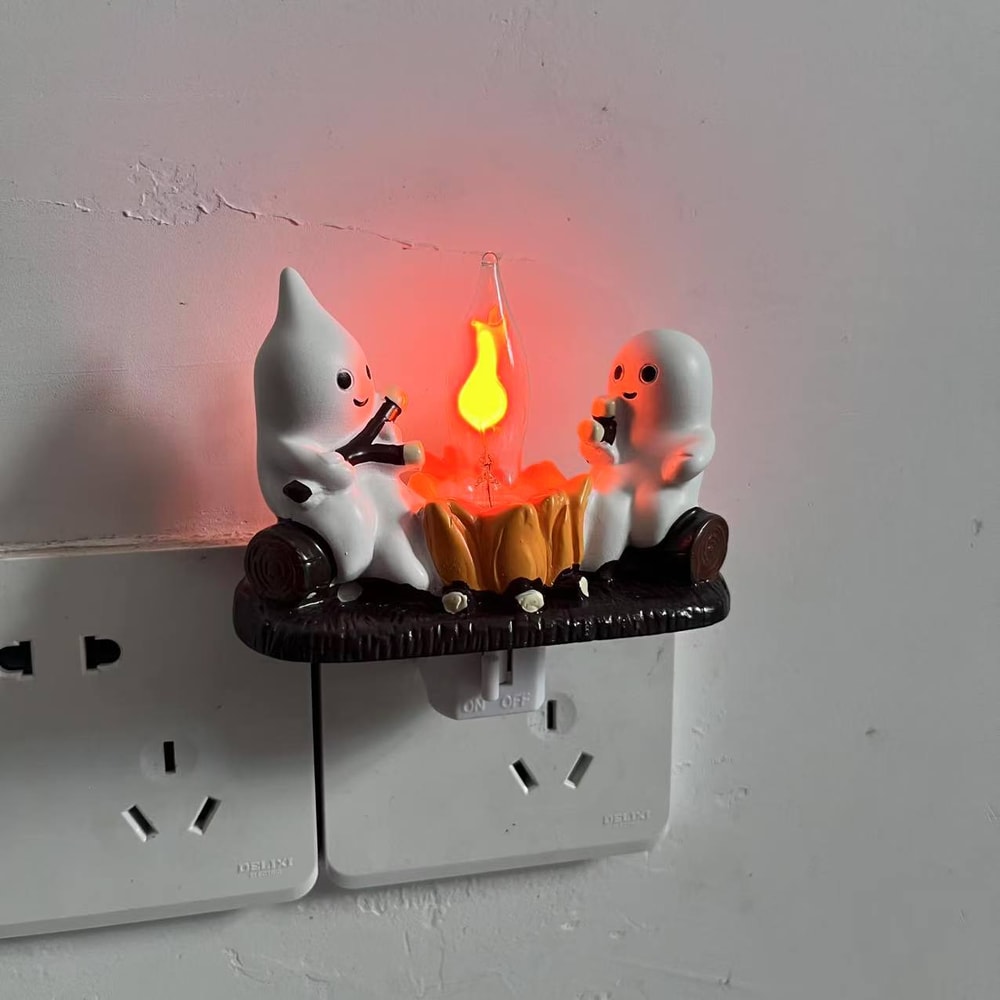 Cute Ghost Figurine with Lights, Fire Effect Desktop Holiday Decoration Item