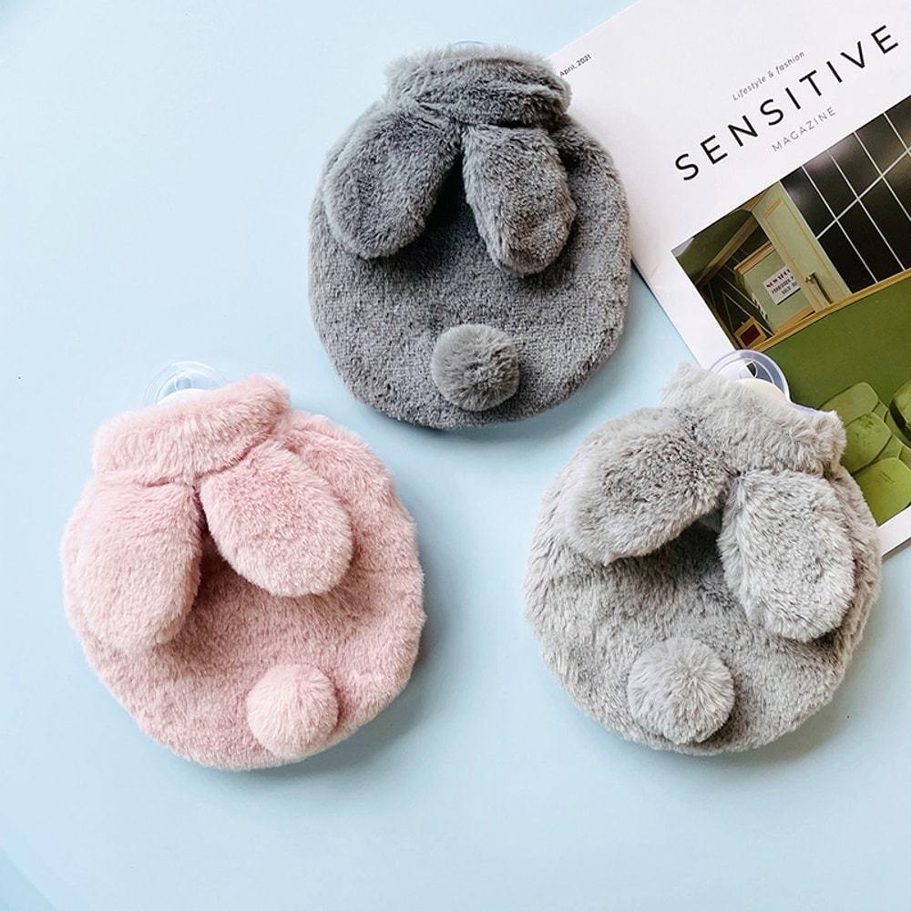Cute Plush Rabbit Hand Feet Warmer with Cover for Winter, Reusable Explosion-Proof Hot Water Jug Bottle