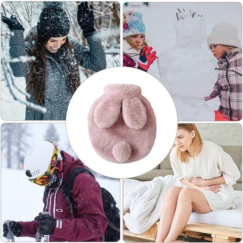 Cute Plush Rabbit Hand Feet Warmer with Cover for Winter, Reusable Explosion-Proof Hot Water Jug Bottle