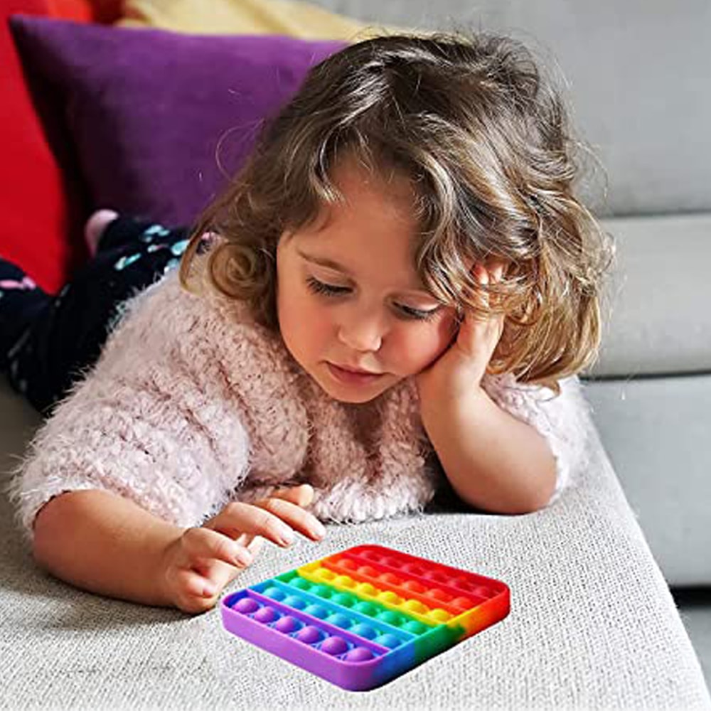 Rainbow Push Bubble Fidget Toy Square Sensory Stress Relief Toy for Autism, Anxiety, Stress for Kids and Adults