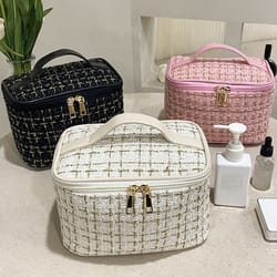 large storage bag for makeup, portable new women's bag, fashionable knitted style makeup case