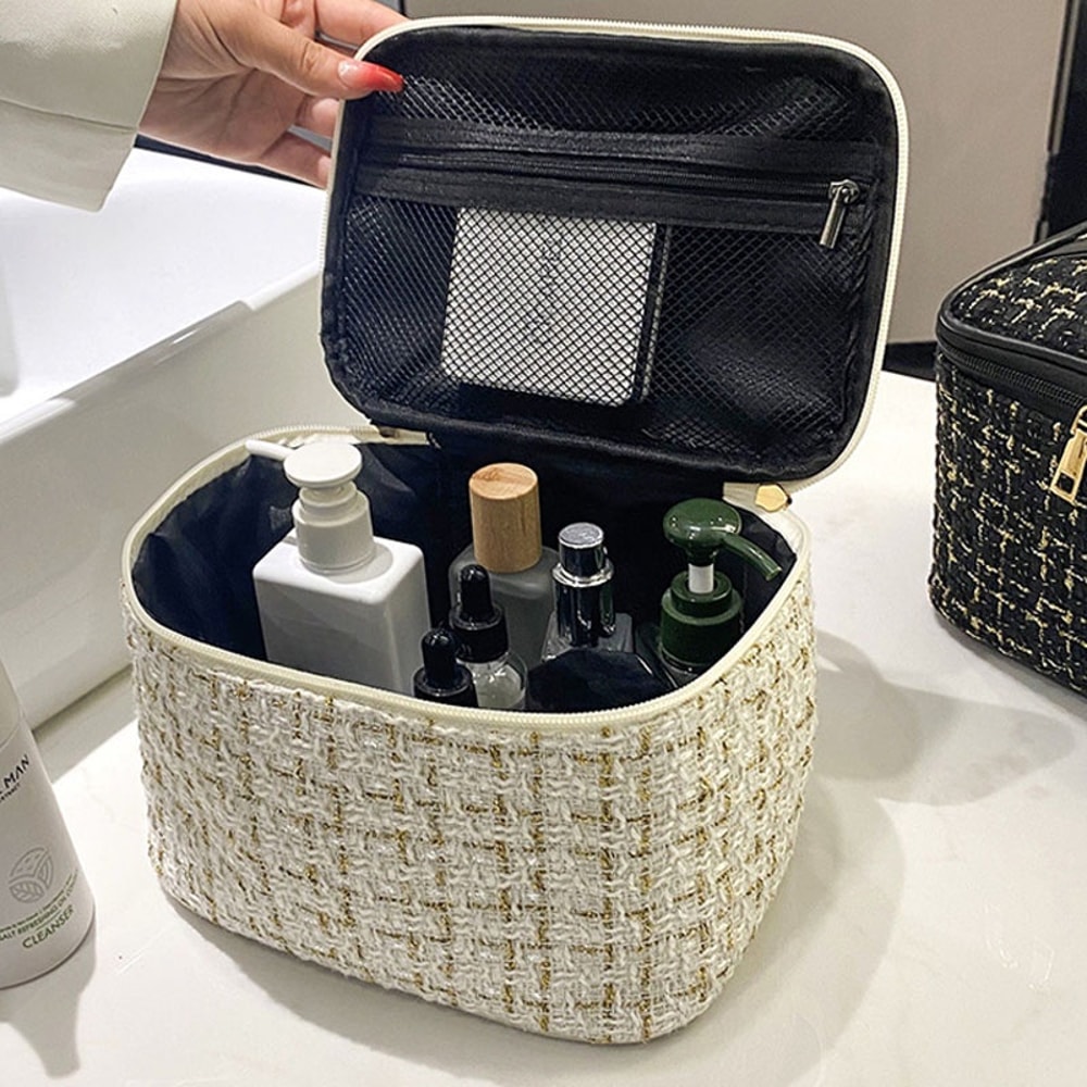 Large Storage Bag for Makeup, Portable New Women's Bag, Fashionable Knitted Style Makeup Case