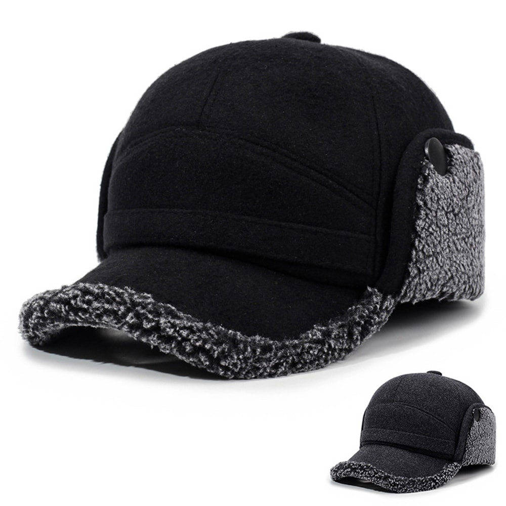Men's Lei Feng Hat, Warm Autumn and Winter Outdoor Fleece Baseball Cap for Fathers and Elderly