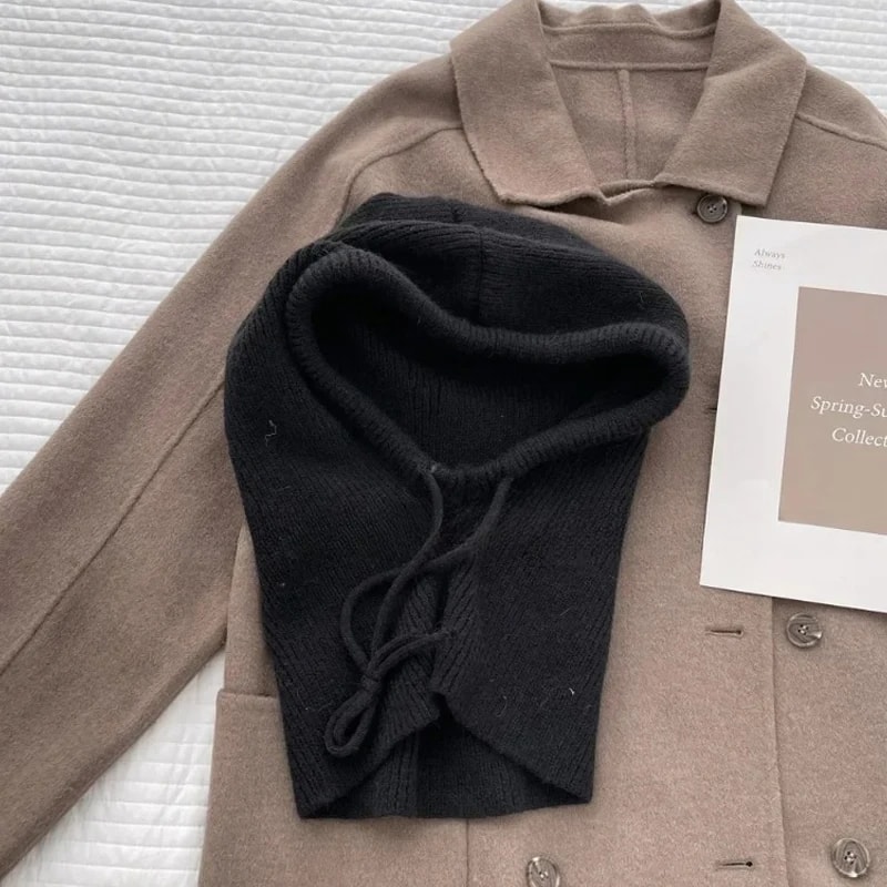 Winter Balaclava Hats Women Knitted Hooded Caps Korean Style OnePiece Outdoor Neck Collar Beanies C 12