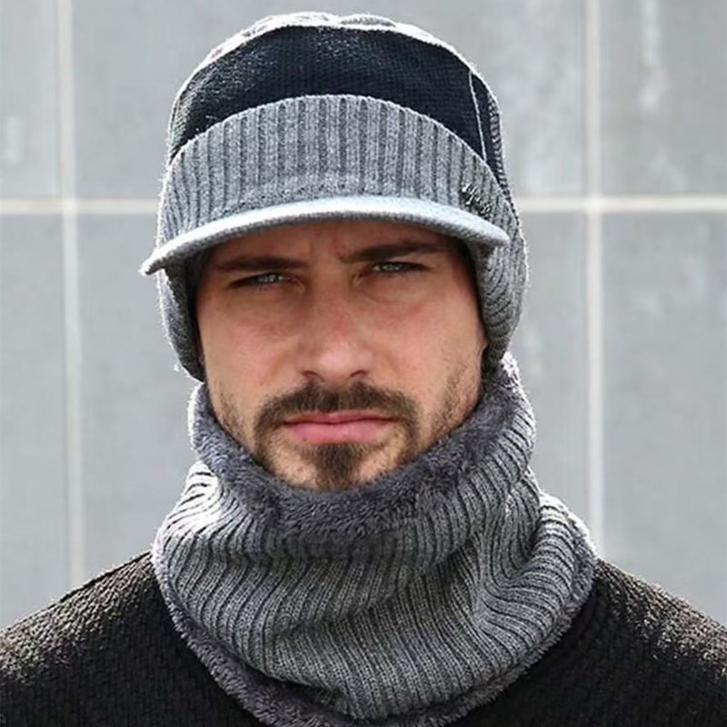 Plush Fur Lined Winter Hat Cap Winter Warm Suit Classic Hat For Male Outdoor Use 2
