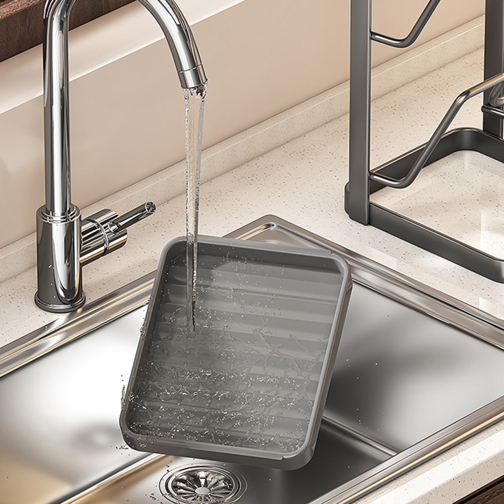 No Drill Kitchen Pot Lid Rack, Space Saving Countertop Organizer, Easy to Clean with Drainage Tray