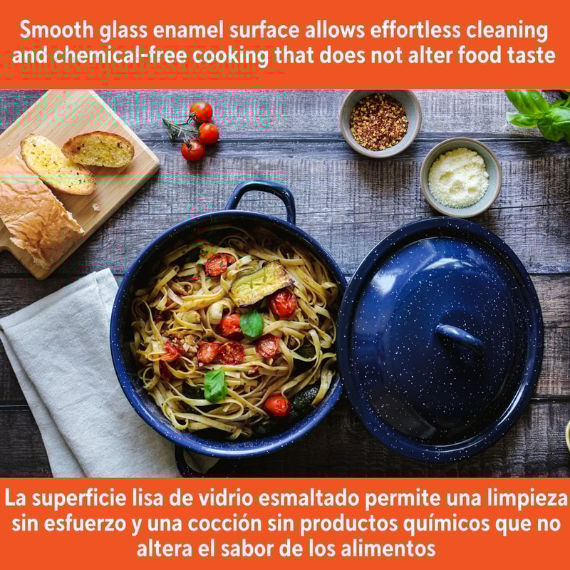 Oven Safe Enamel Stock Pot For Cooking Soups And Stews Durable Steel With Double Handles 2