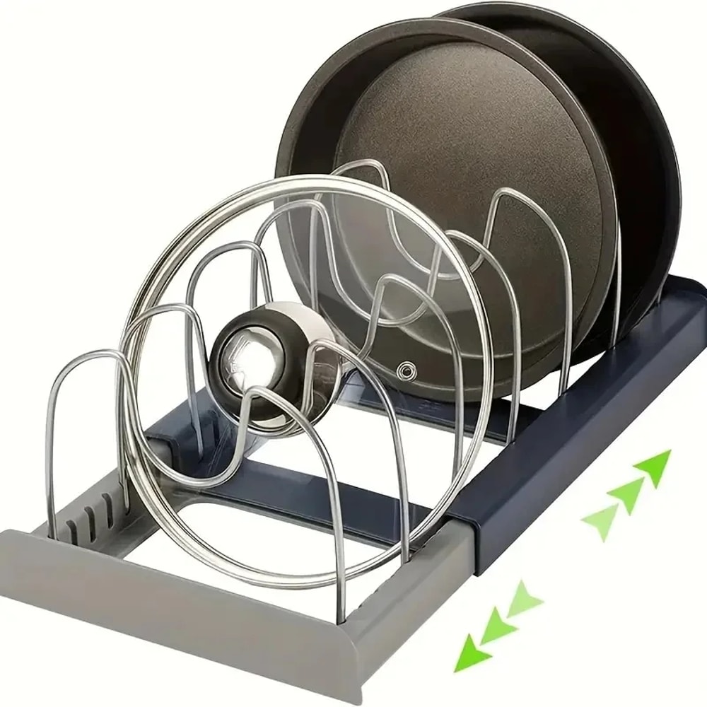 Kitchen Cabinet Expandable Storage Rack, Stainless Steel Holder for Pan, Pot Lid, Cutting Board, Drying Cookware