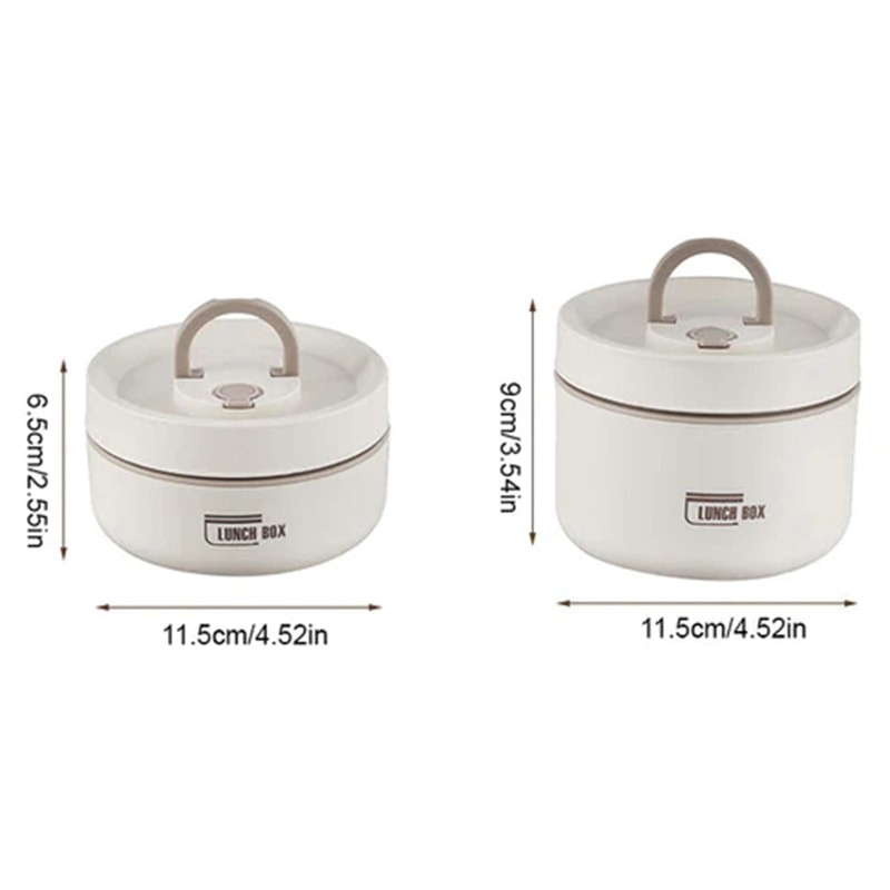 Leakproof Stainless Steel Lunch Box with Lid, Thermal Round Picnic Lunchbox, Food Containers with Folding Handle