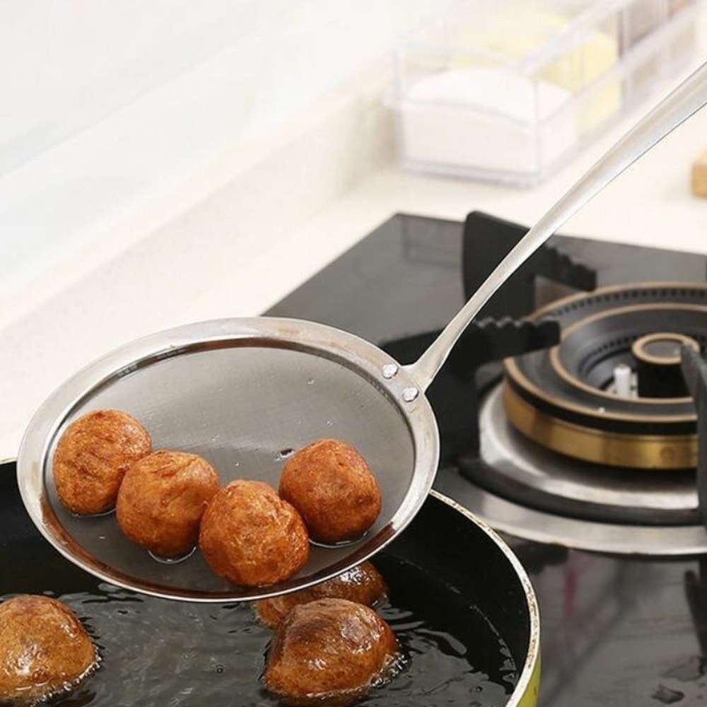 Fine Mesh Strainer, Stainless Steel Skimming Spoon for Oil, Grease Removal in Cooking & Frying
