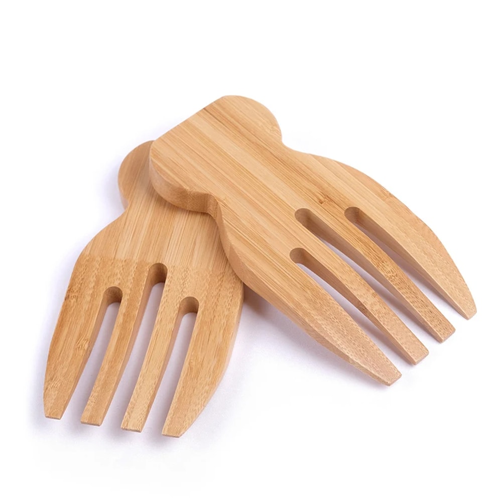 Bamboo Salad Hands, Large Salad Servers for Fruit and Pasta, Mixing Fork Claws, Cooking Helper Gadget
