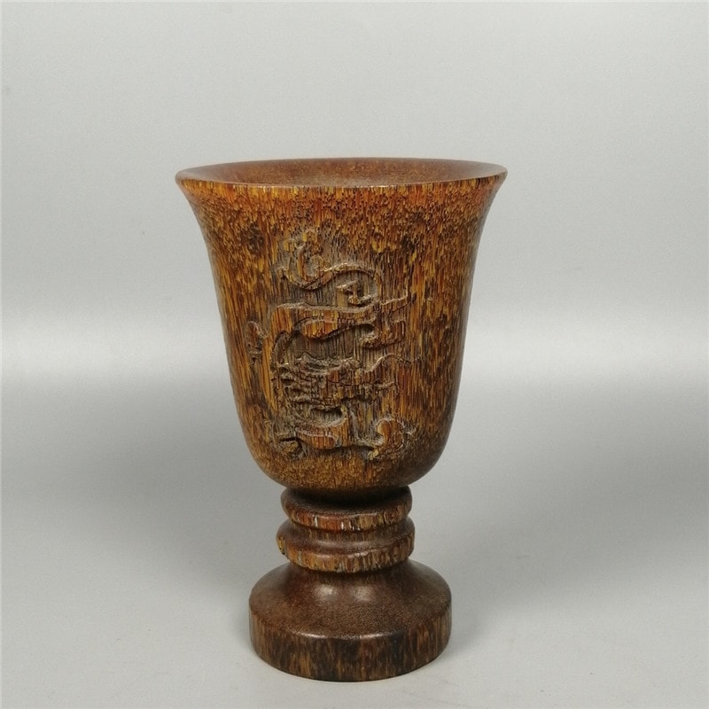 Hand Carved Cup Ornaments, Natural Chinese Antique Artifacts, Traditional Home Decor for Collectible Interior Design