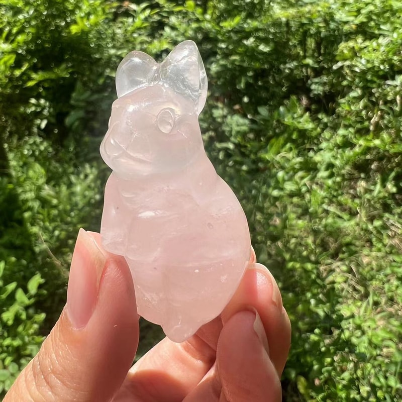 Healing Crystal Rose Quartz Opal Animal Statue, Hand Carved Gemstone Home Decoration Figurine