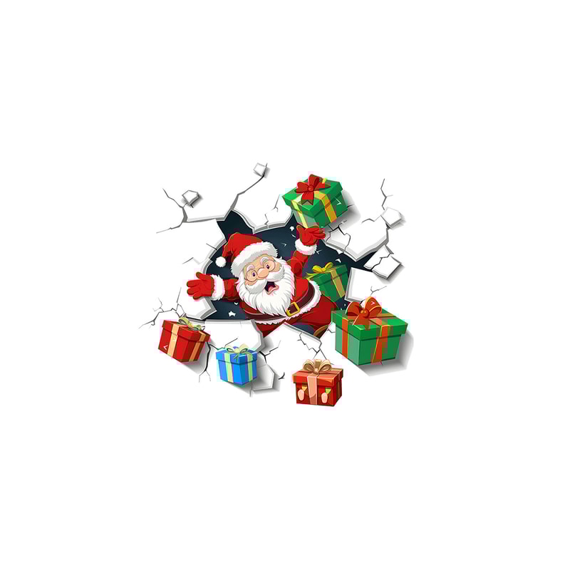 Christmas Wall Decoration Wallpaper, Wall Santa Claus With Gifts Visual Effect Stickers for Living Room