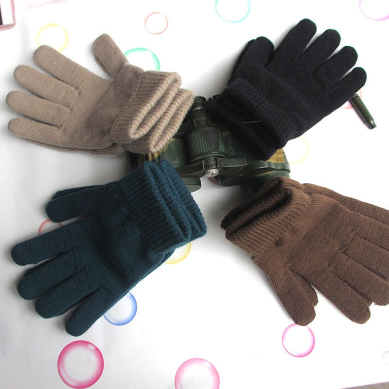 Knitted Women Gloves, Solid Winter Hand Warmer, Full Fingered Mittens
