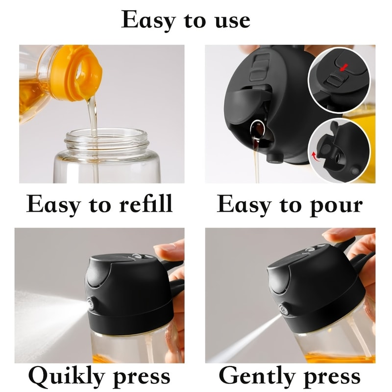 Drip-Proof Dual-Use Spray & Pour for Air Fryer, Olive Oil & Soy Sauce, Easy to Clean