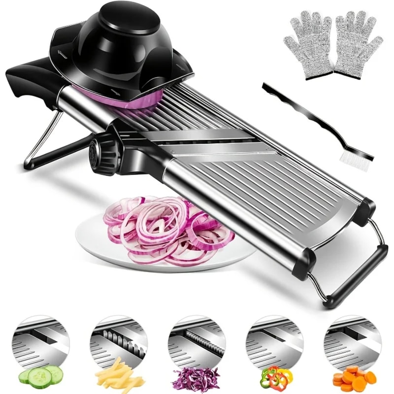 Adjustable Stainless Steel Mandoline Slicer, Food Chopper with Blades and Hand Guard for Fruits and Vegetables