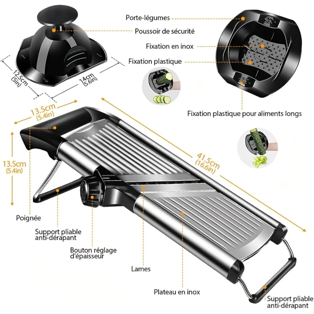 Adjustable Stainless Steel Mandoline Slicer, Food Chopper with Blades and Hand Guard for Fruits and Vegetables