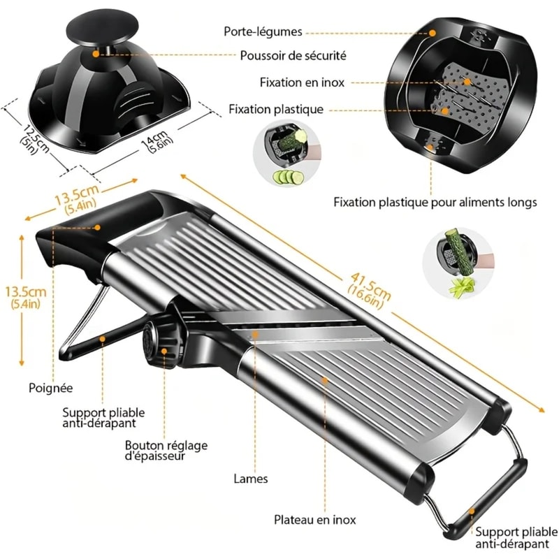 Adjustable Stainless Steel Mandoline Slicer, Food Chopper with Blades and Hand Guard for Fruits and Vegetables
