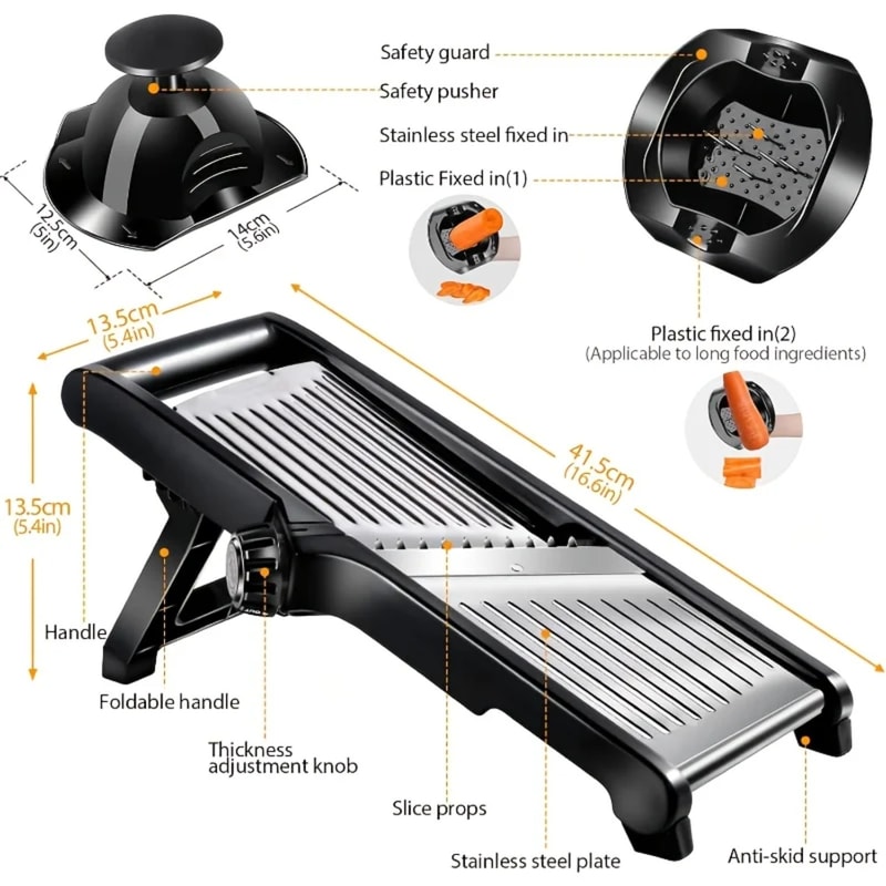 Adjustable Stainless Steel Mandoline Slicer, Food Chopper with Blades and Hand Guard for Fruits and Vegetables