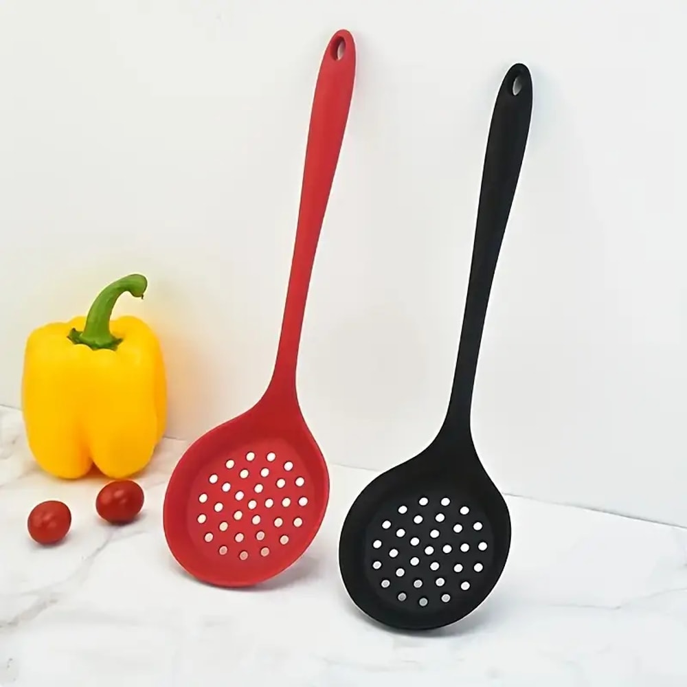 Heat Resistant Silicone Slotted Spoon for Frying, Non-Scratch Kitchen Skimmer Ladle, Dishwasher Safe Cooking Utensils