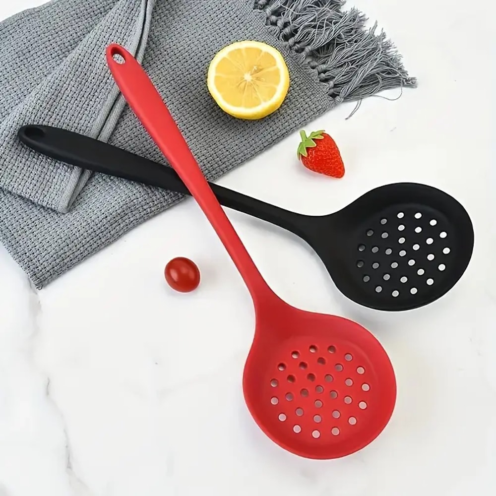 Heat Resistant Silicone Slotted Spoon for Frying, Non-Scratch Kitchen Skimmer Ladle, Dishwasher Safe Cooking Utensils