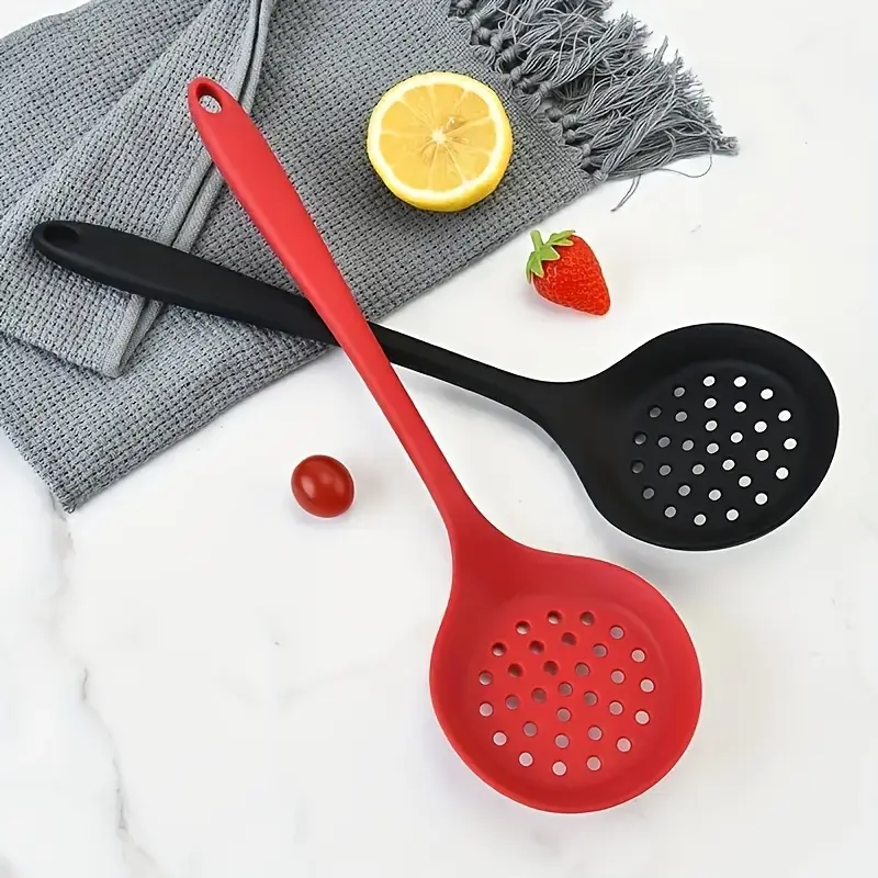 Heat Resistant Silicone Slotted Spoon for Frying, Non-Scratch Kitchen Skimmer Ladle, Dishwasher Safe Cooking Utensils