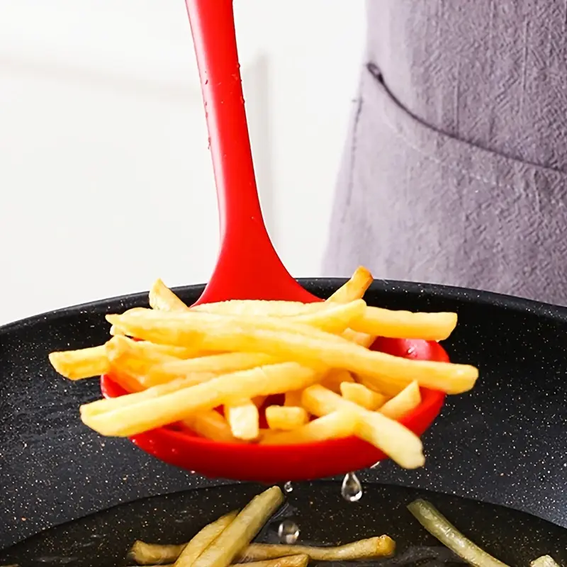 Heat Resistant Silicone Slotted Spoon for Frying, Non-Scratch Kitchen Skimmer Ladle, Dishwasher Safe Cooking Utensils