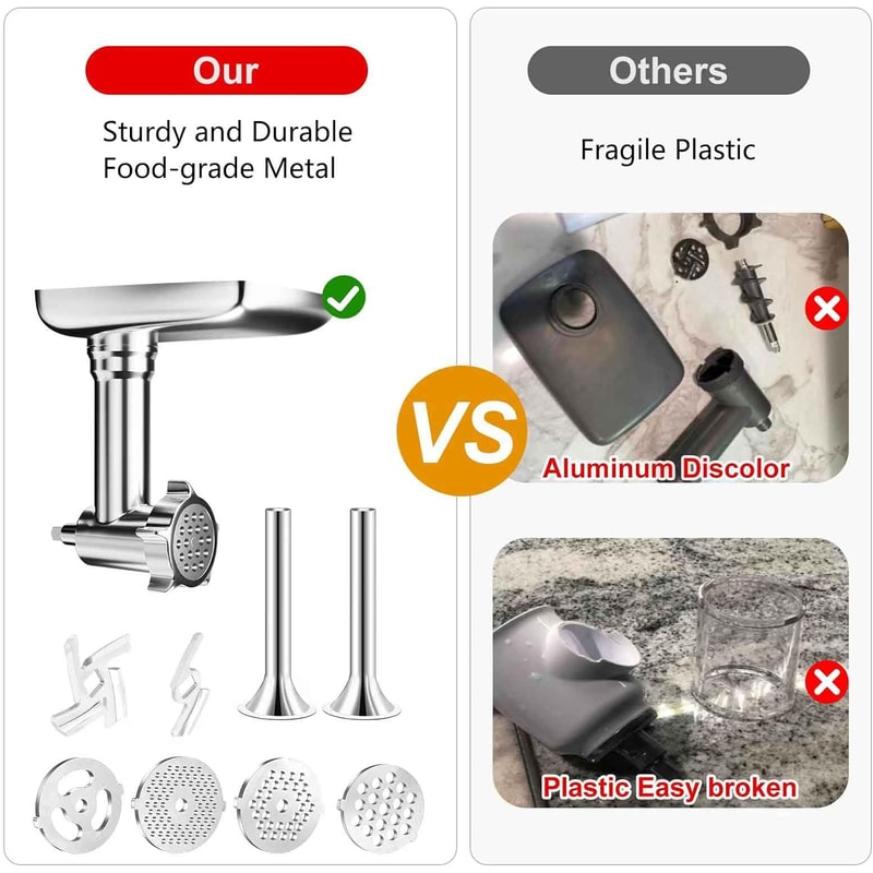 Metal Food Grinder Attachments for KitchenAid & Cuisinart Stand Mixers, Perfect for Sausage & Meat Grinding
