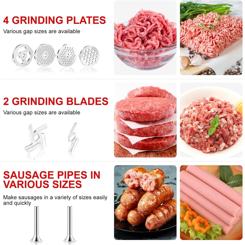Metal Food Grinder Attachments for KitchenAid & Cuisinart Stand Mixers, Perfect for Sausage & Meat Grinding