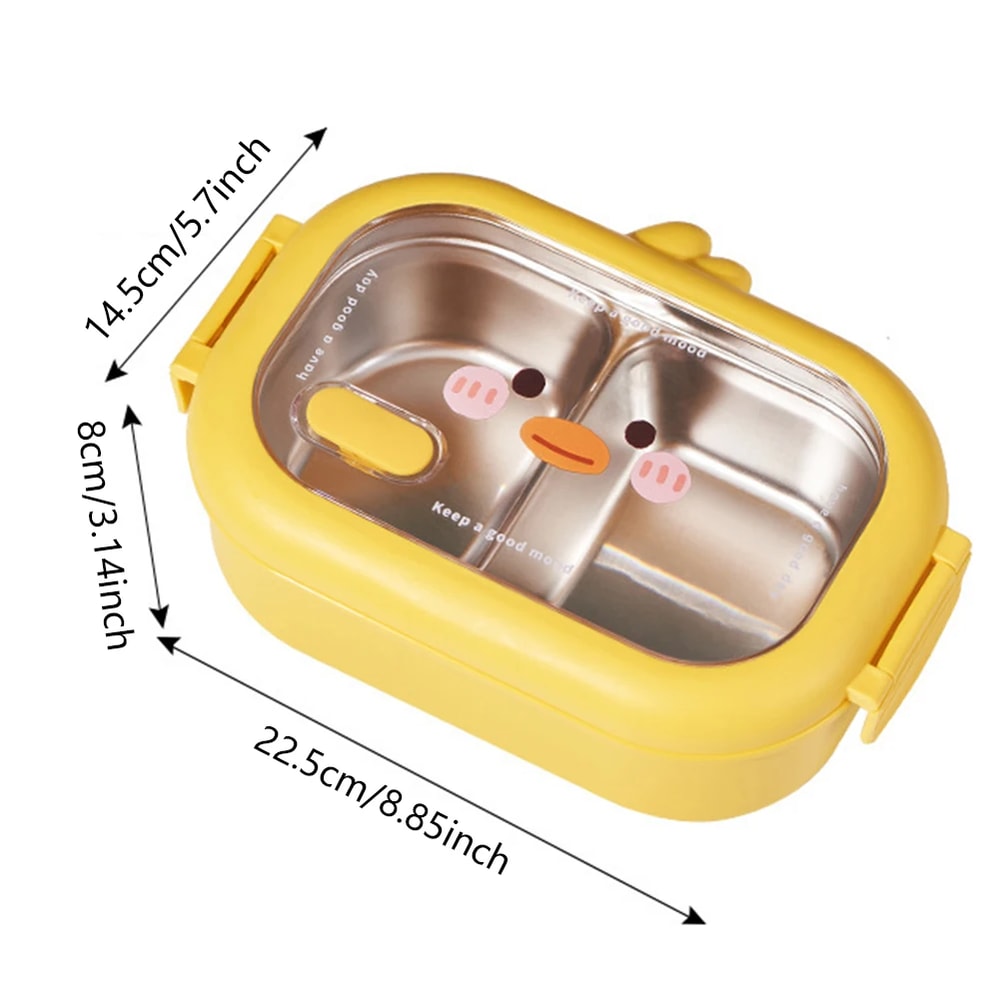 Portable Food Container, Kawaii Stainless Steel Bento Box for Kids with Double-Sided Clip Seal