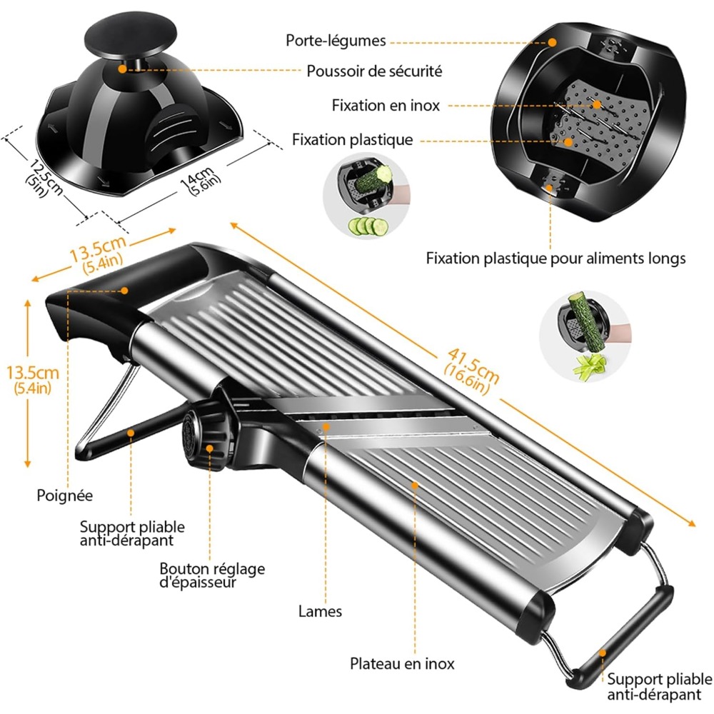 Stainless Steel Kitchen Slicer, Adjustable Mandoline Food Slicer for Vegetables and Fruits