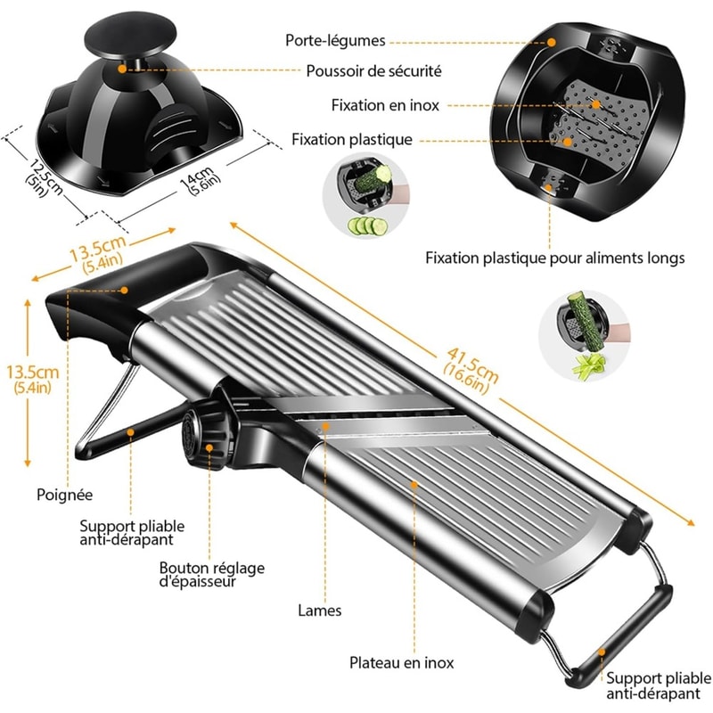 Stainless Steel Kitchen Slicer, Adjustable Mandoline Food Slicer for Vegetables and Fruits