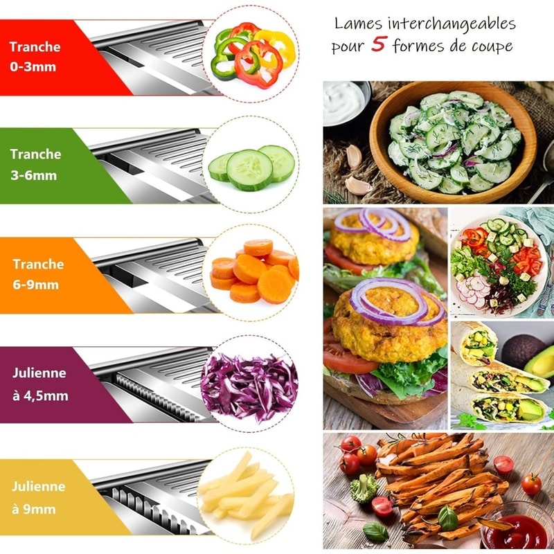 Stainless Steel Kitchen Slicer, Adjustable Mandoline Food Slicer for Vegetables and Fruits