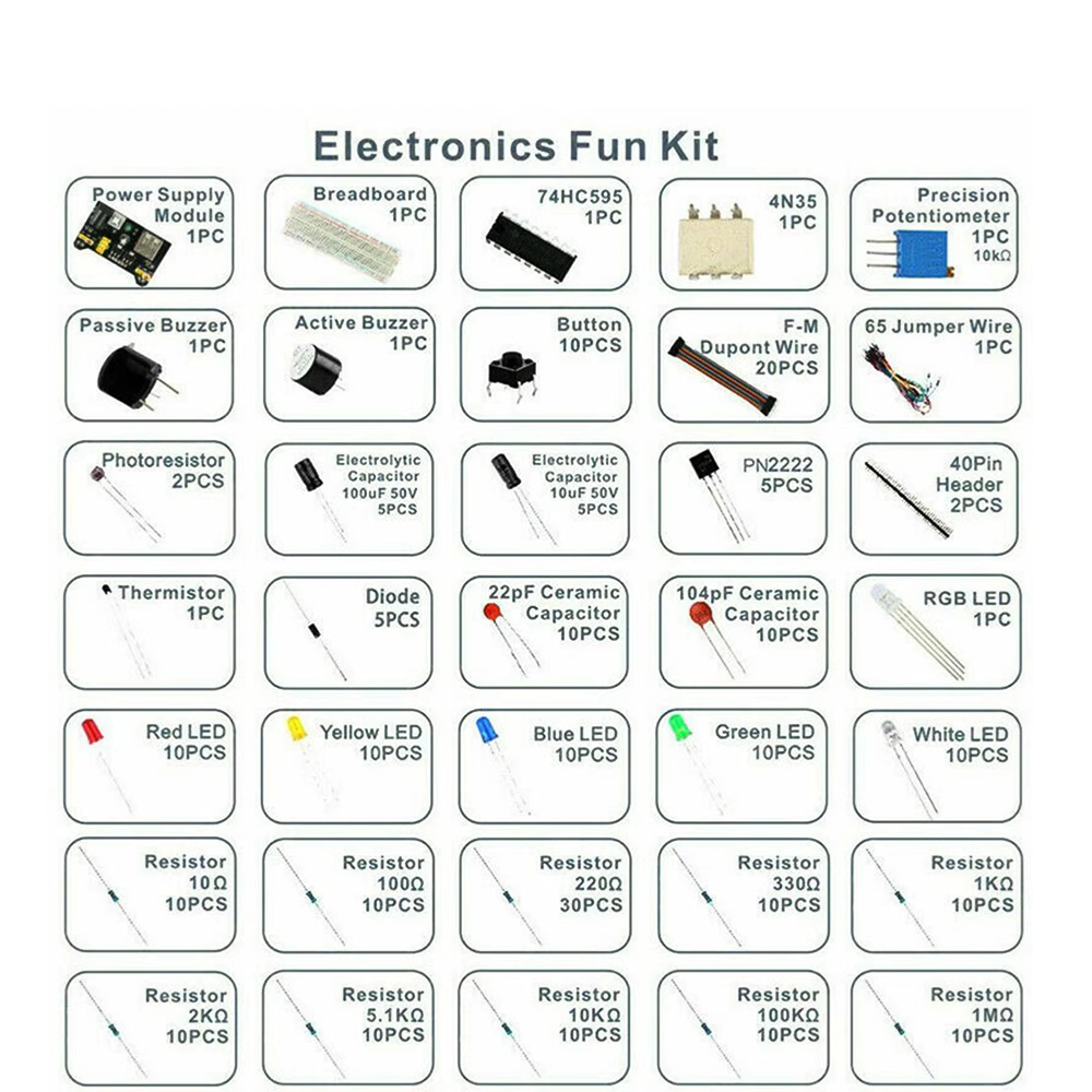 Electronic Component Set With Tie-points Breadboard, Complete DIY Kit for Electronics Projects