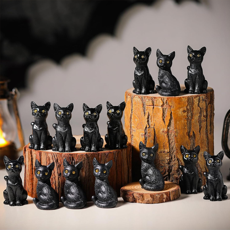 Miniature Resin Black Cat Halloween Figurines, Animals Figurines, Garden Decoration, Micro Landscape Accessories