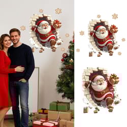 santa breaking brick wall sticker, santa claus wall decal for living room, christmas decorations for home party