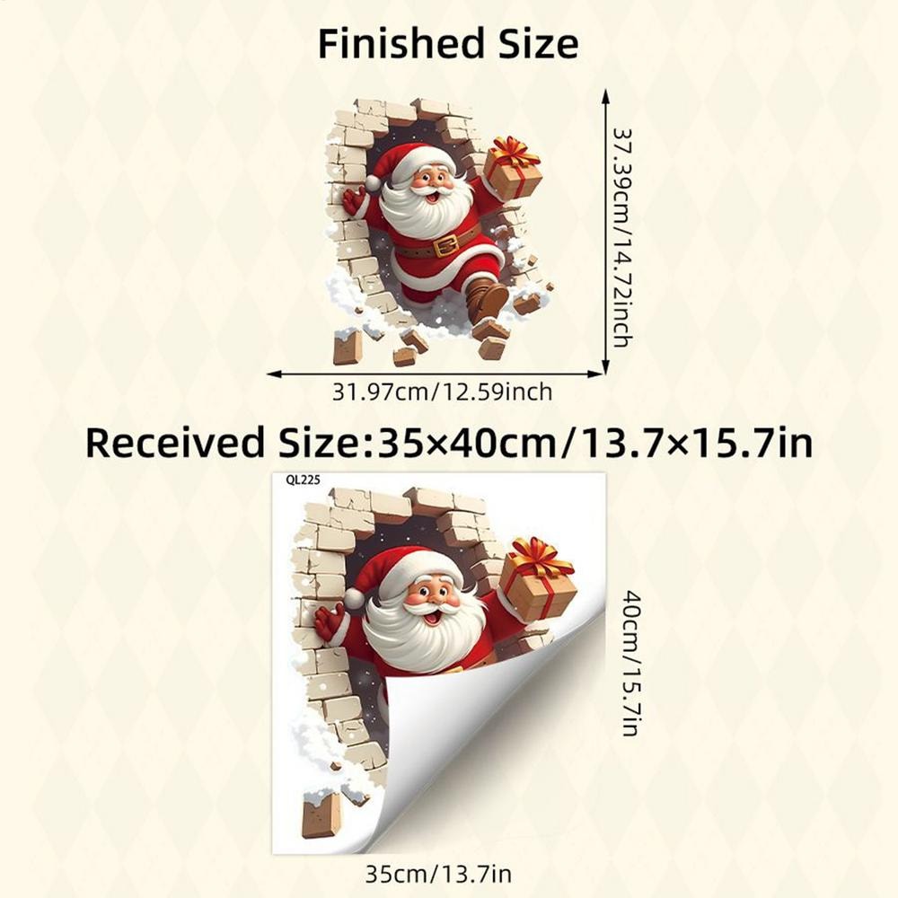 Santa Breaking Brick Wall Sticker, Santa Claus Wall Decal for Living Room, Christmas Decorations for Home Party
