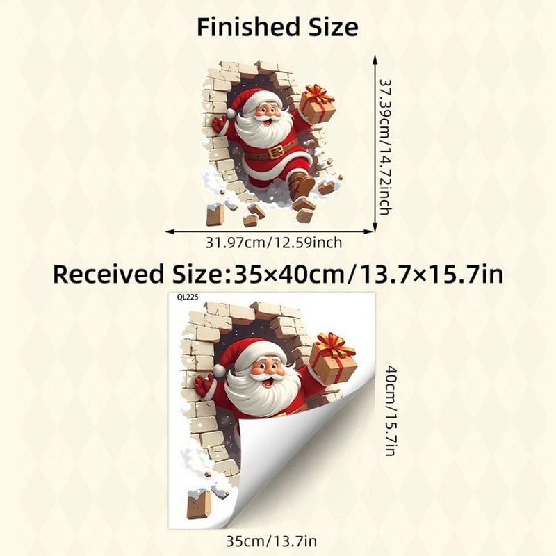 Santa Breaking Brick Wall Sticker, Santa Claus Wall Decal for Living Room, Christmas Decorations for Home Party