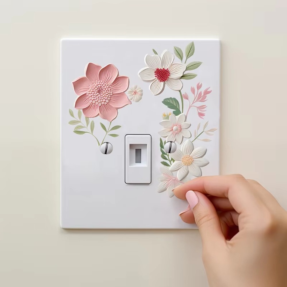 PVC DIY Beautiful Flowers Switch Wall Sticker, Waterproof Removable Home Decoration Stickers for Bedroom, Bathroom
