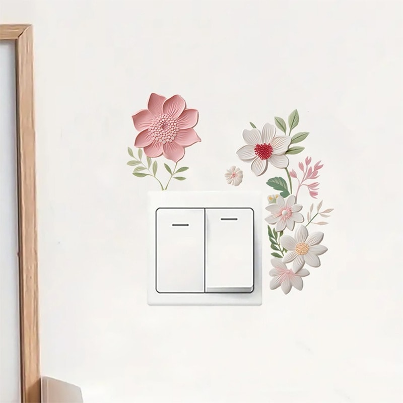 PVC DIY Beautiful Flowers Switch Wall Sticker, Waterproof Removable Home Decoration Stickers for Bedroom, Bathroom