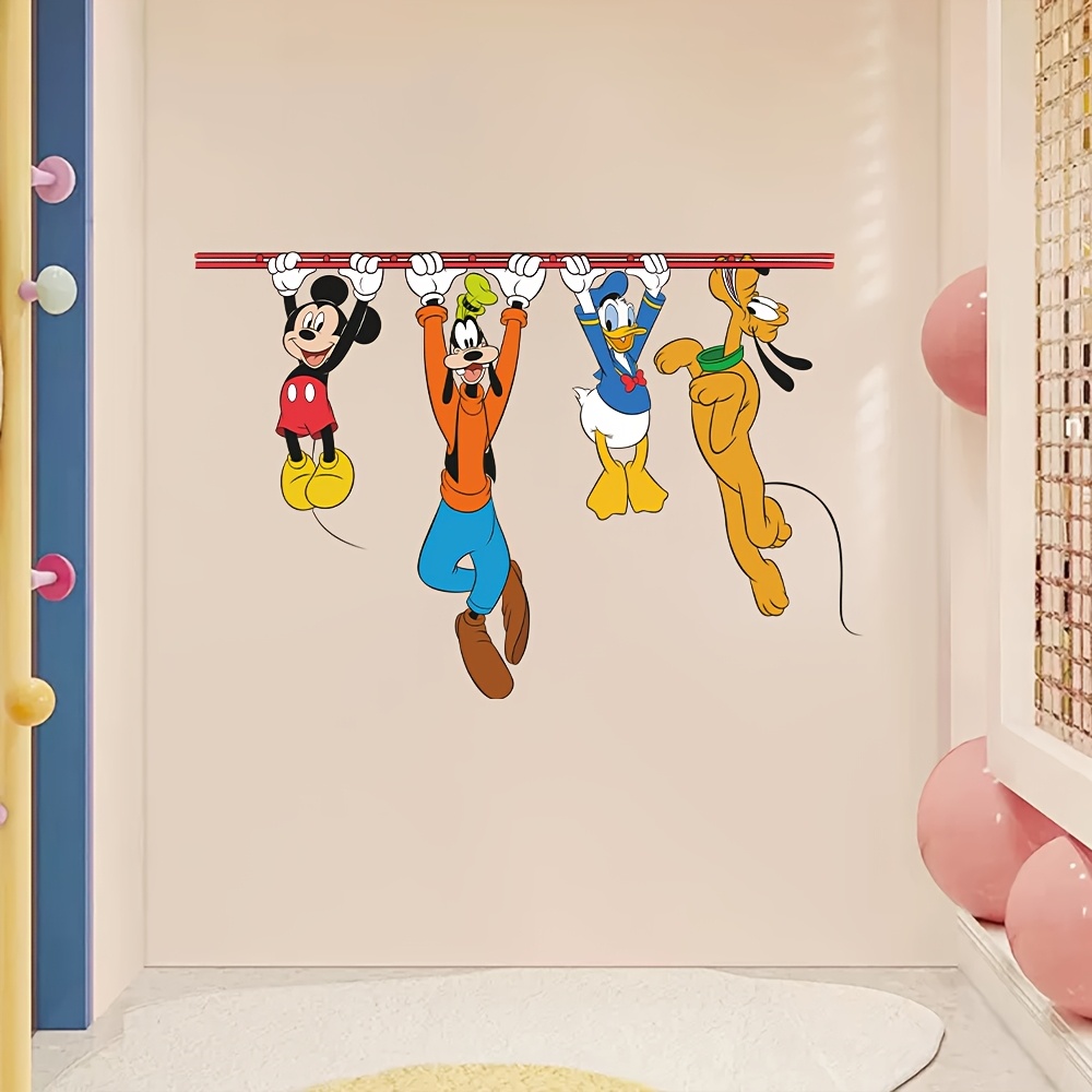 Cartoon Style Mickey and Donald Duck Pvc Self-Adhesive Wall Sticker, Christmas Party Home Decoration