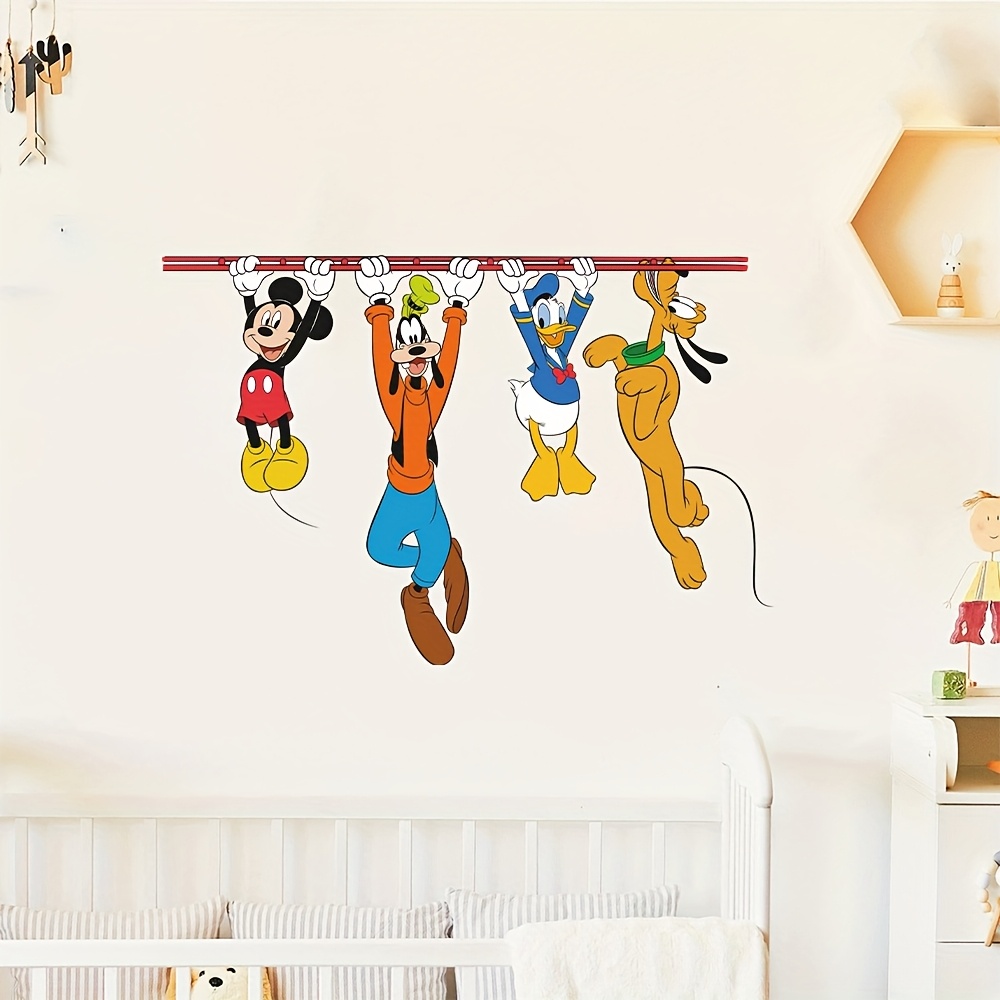 Cartoon Style Mickey and Donald Duck Pvc Self-Adhesive Wall Sticker, Christmas Party Home Decoration