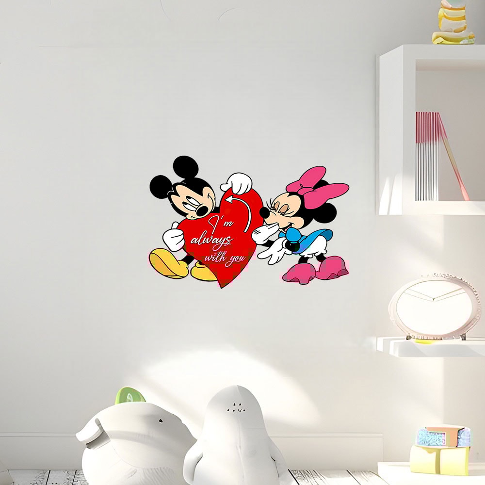 Disney Romantic Valentine's Day Sticker, Mickey and Minnie Heart Slogan for Walls, Mirrors, Porches, Home Decor