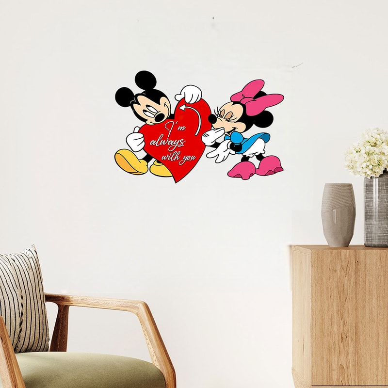 Disney Romantic Valentine's Day Sticker, Mickey and Minnie Heart Slogan for Walls, Mirrors, Porches, Home Decor