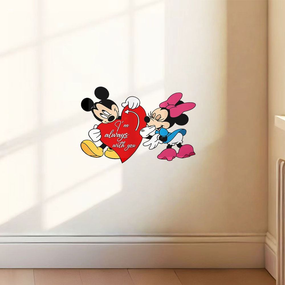 Disney Romantic Valentine's Day Sticker, Mickey and Minnie Heart Slogan for Walls, Mirrors, Porches, Home Decor