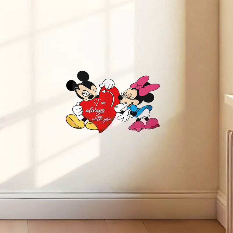 Disney Romantic Valentine's Day Sticker, Mickey and Minnie Heart Slogan for Walls, Mirrors, Porches, Home Decor