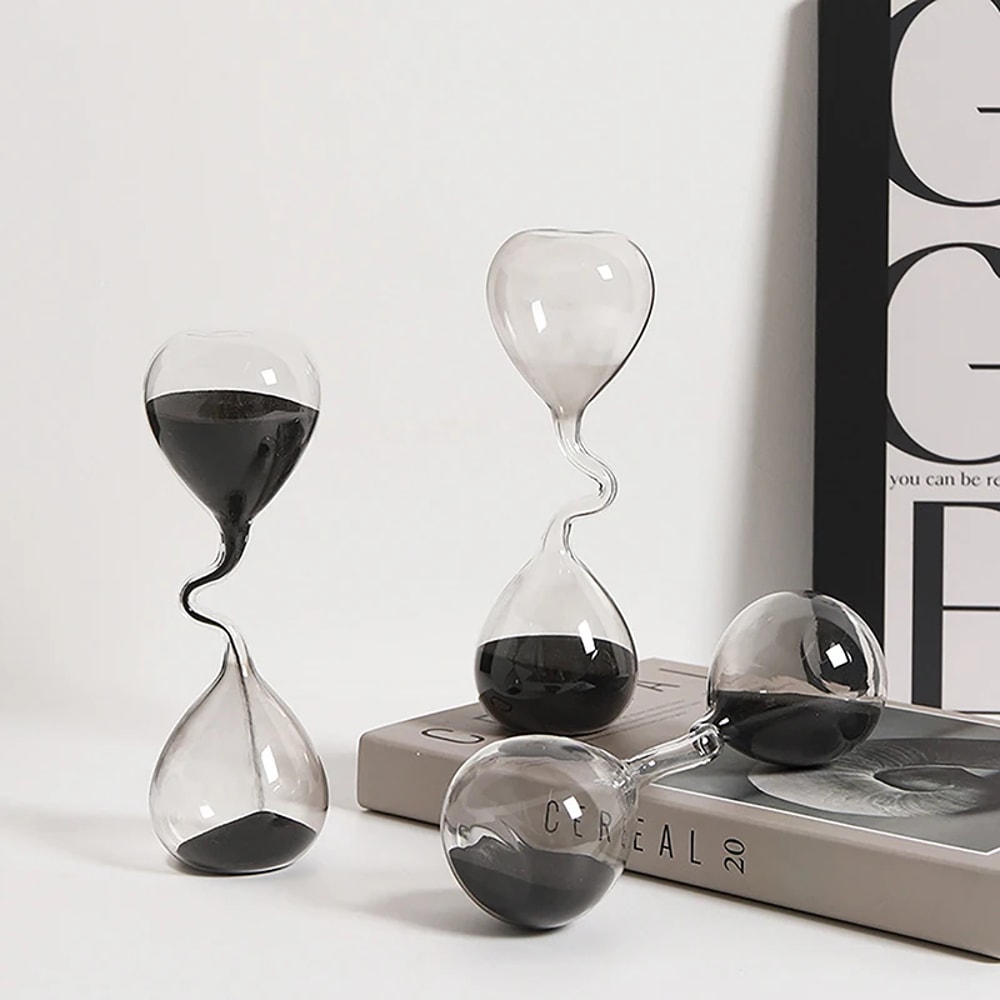 Modern Style Home Decor, Curve Design Black Hourglass, Aesthetic Sand Clock Glass Craft