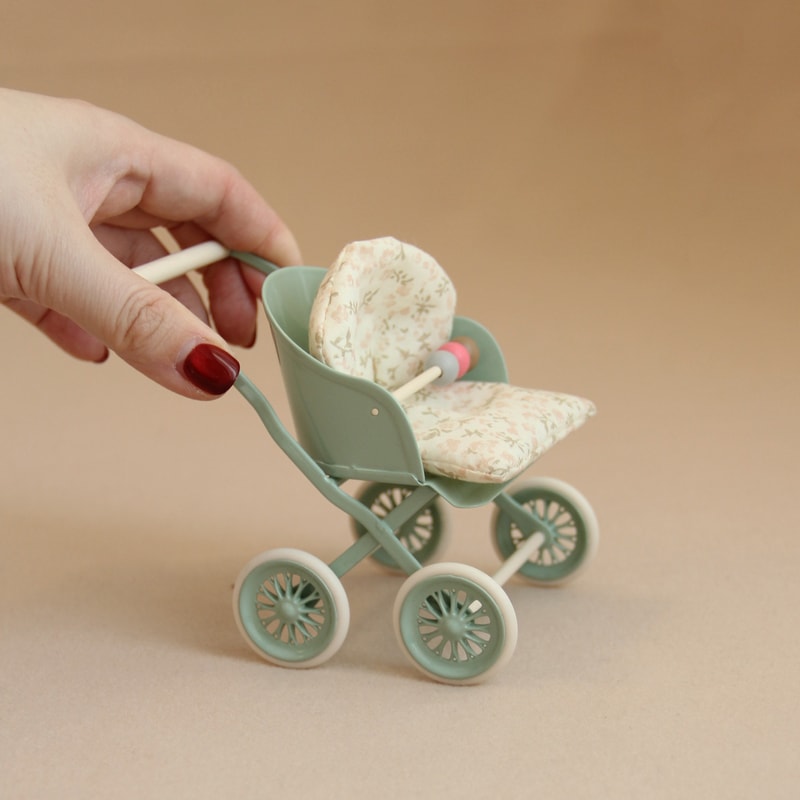 Baby Stroller Furniture in Lotus Pink and Light Green for Dollhouse