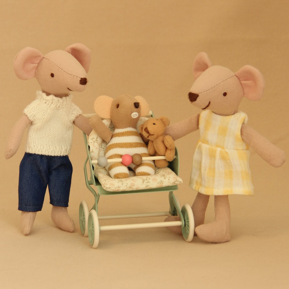 Baby Stroller Furniture in Lotus Pink and Light Green for Dollhouse